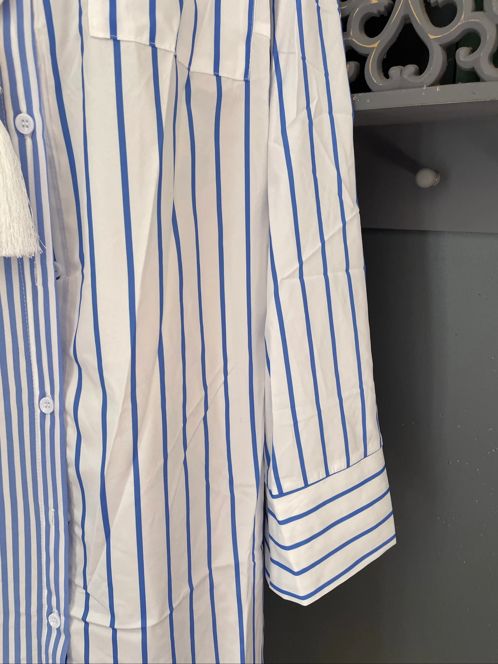 💖 chemise longa branca e azul céu listrada tamanho grande 56 oversize assimétrica 💖 – photo 4